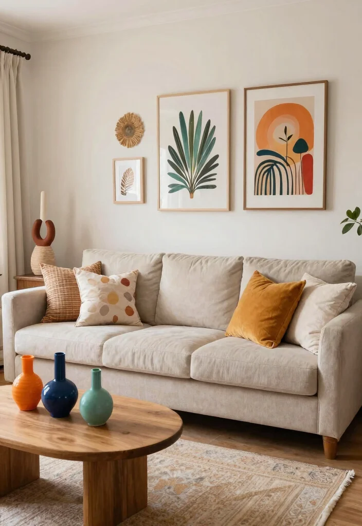 25 Beige Couch with Ottoman Ideas for a Cozy Living Room - 24. Fun Decorative Accents 1