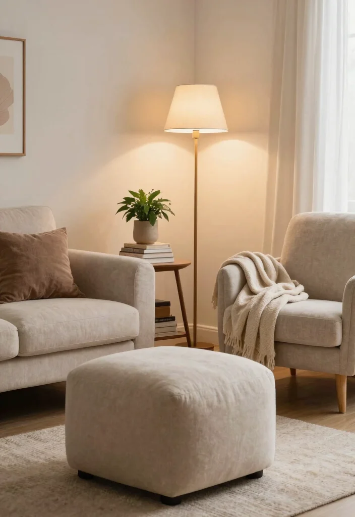 25 Beige Couch with Ottoman Ideas for a Cozy Living Room - 7. Cozy Nooks and Reading Corners 1