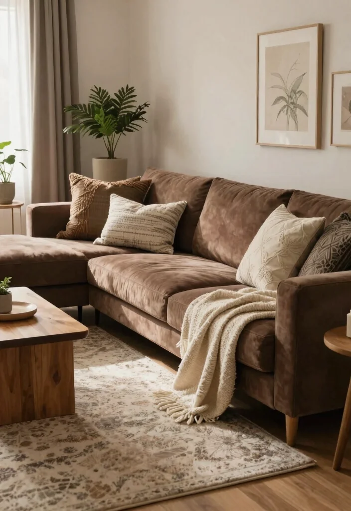 25 Contemporary Brown Sectional Sofa Ideas to Copy - 21. Textured Layers 1