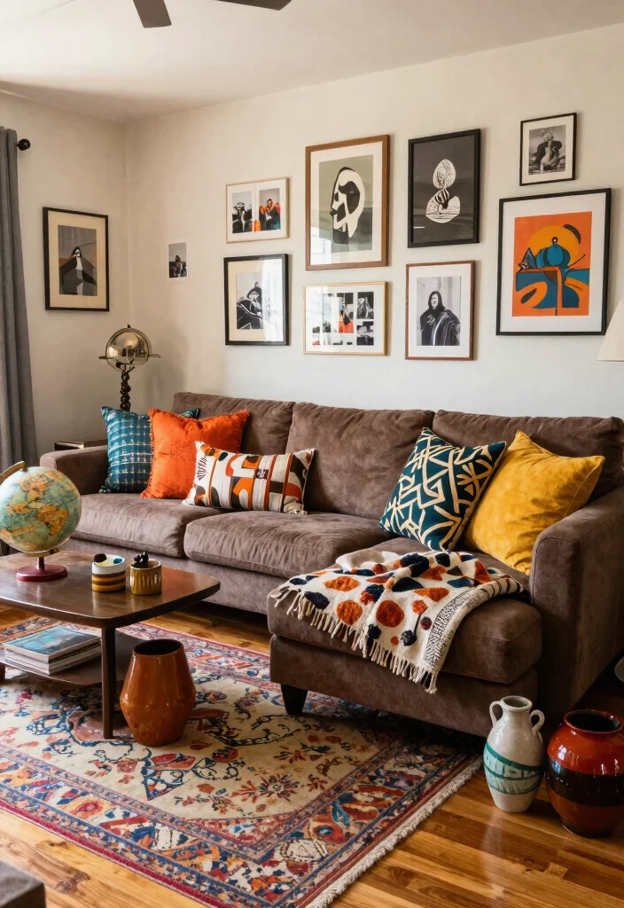 25 Contemporary Brown Sectional Sofa Ideas to Copy - 5. Eclectic Mix 1