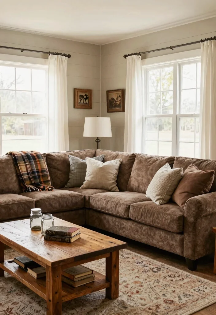 25 Contemporary Brown Sectional Sofa Ideas to Copy - 8. Farmhouse Fresh 1