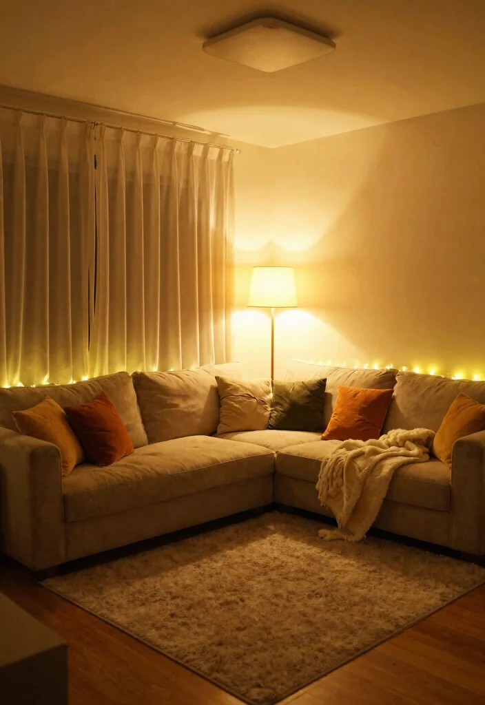 25 Floor Sectional Sofa Ideas for a Low - 17. Creating a Cozy Atmosphere with Lighting 1