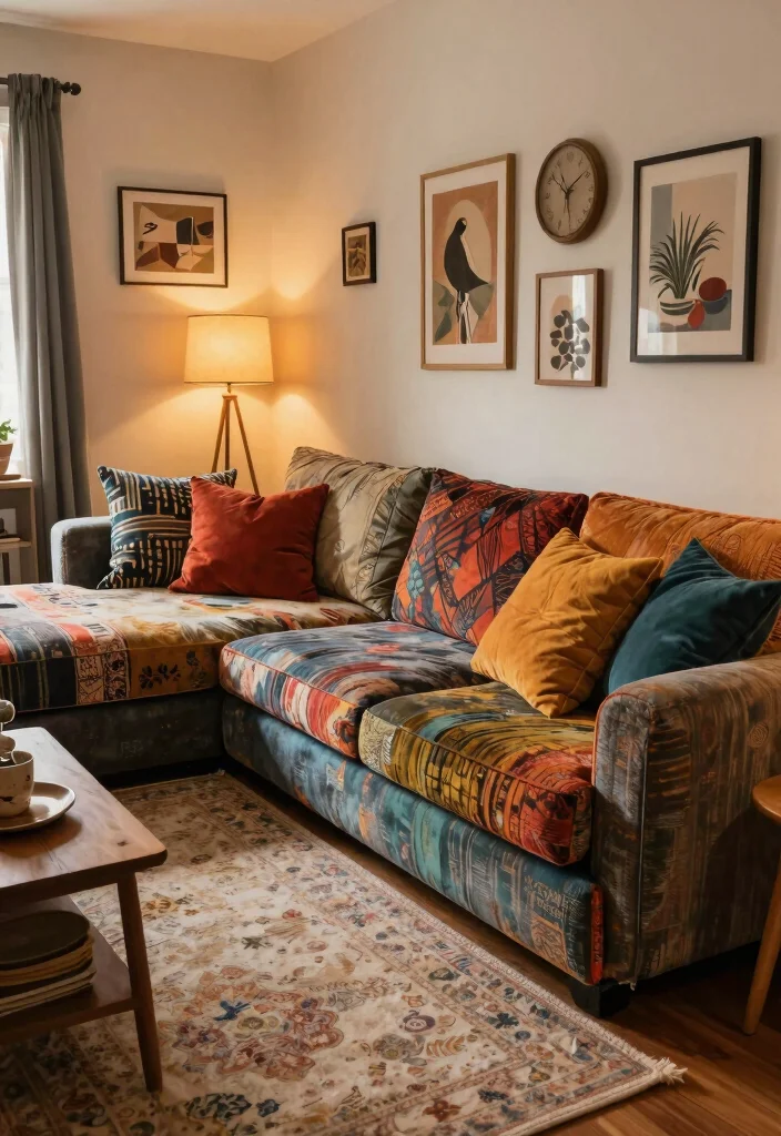 25 Floor Sectional Sofa Ideas for a Low - 25. Eclectic and Warm 1