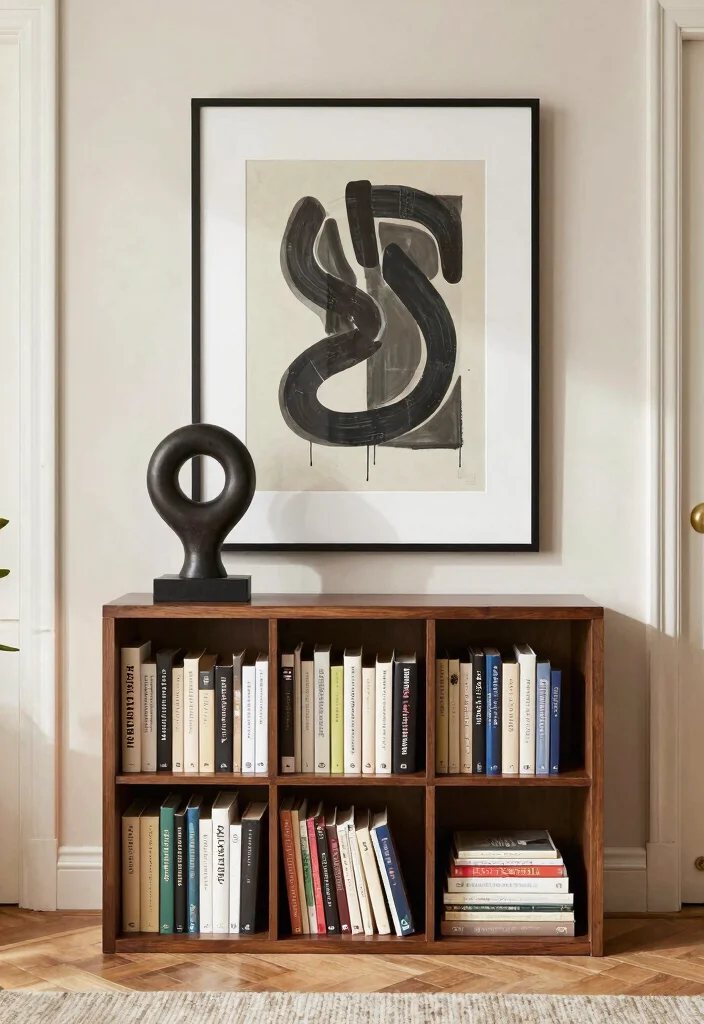 25 IKEA Living Room Bookshelf Ideas That Look Expensive - 19. Statement Bookshelf Art 1