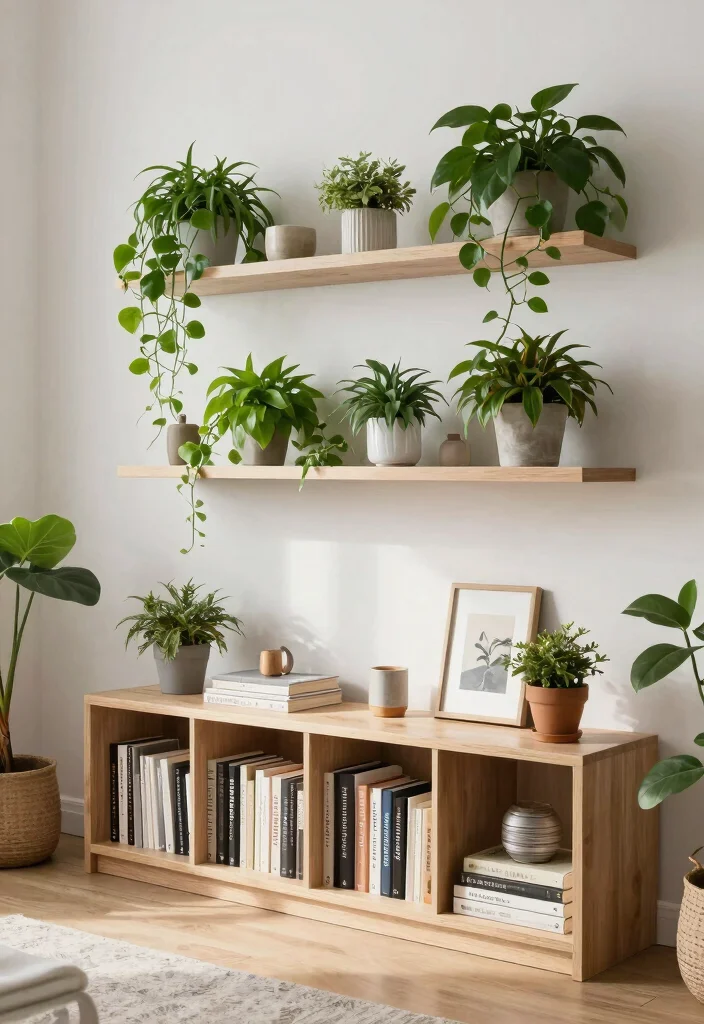 25 IKEA Living Room Bookshelf Ideas That Look Expensive - 21. Floating Plant Shelves 1