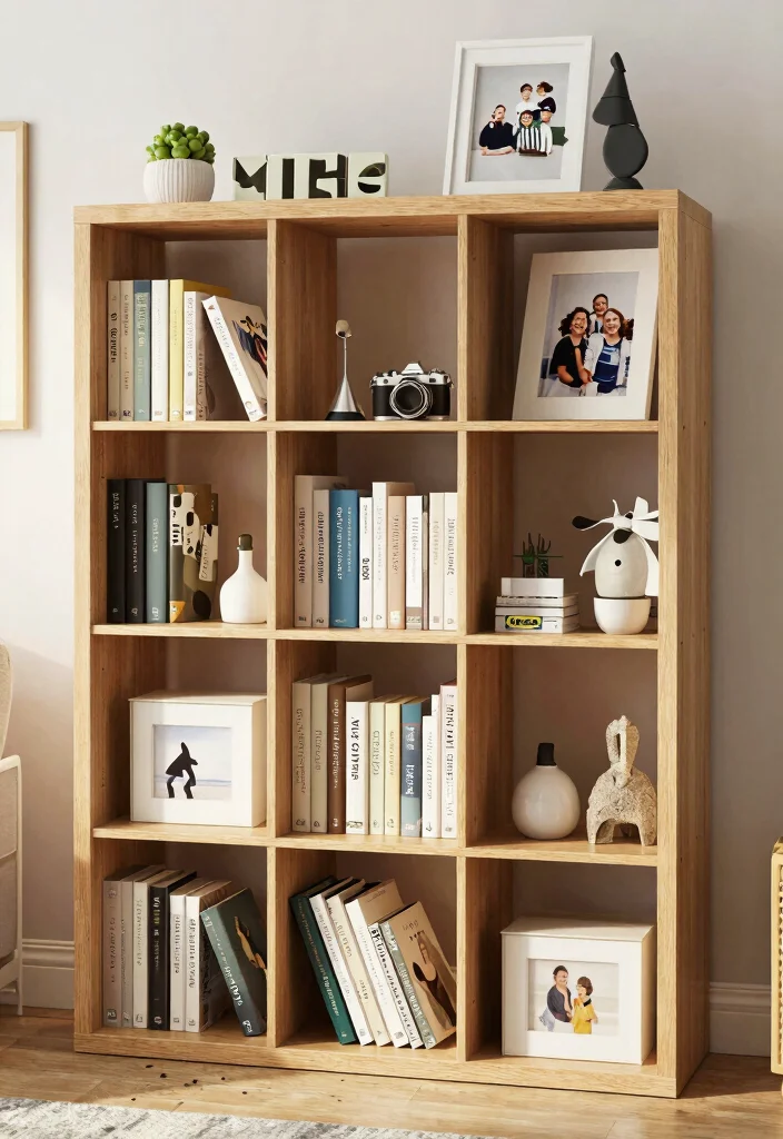 25 IKEA Living Room Bookshelf Ideas That Look Expensive - 22. Shelf Styling with Personal Touches 1