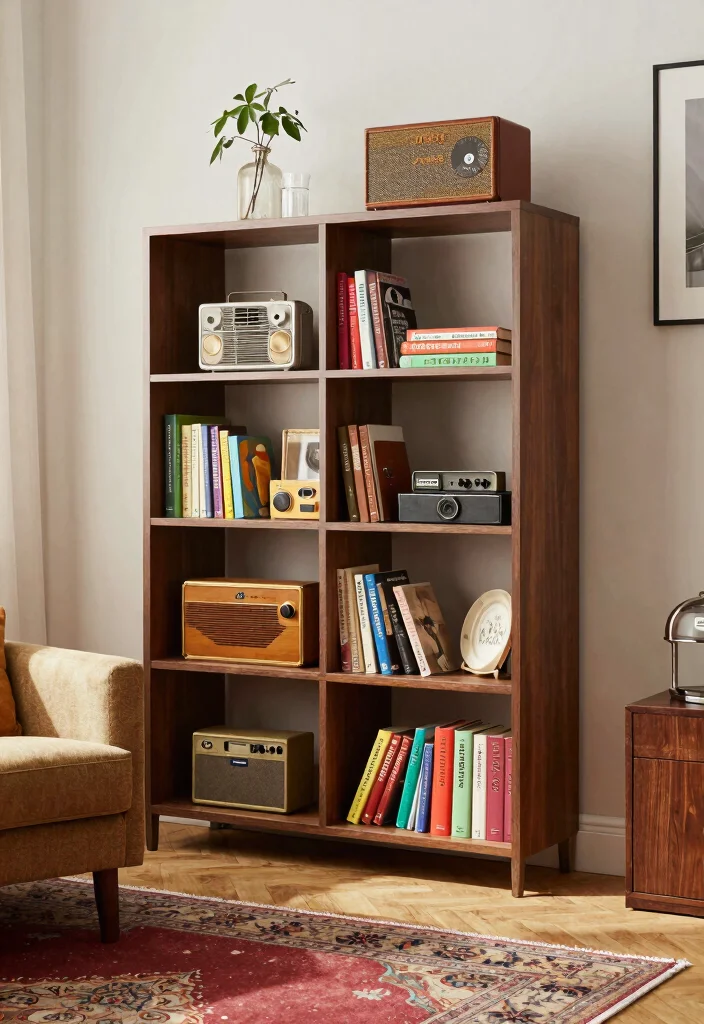 25 IKEA Living Room Bookshelf Ideas That Look Expensive - 9. Vintage Charm with Modern IKEA 1