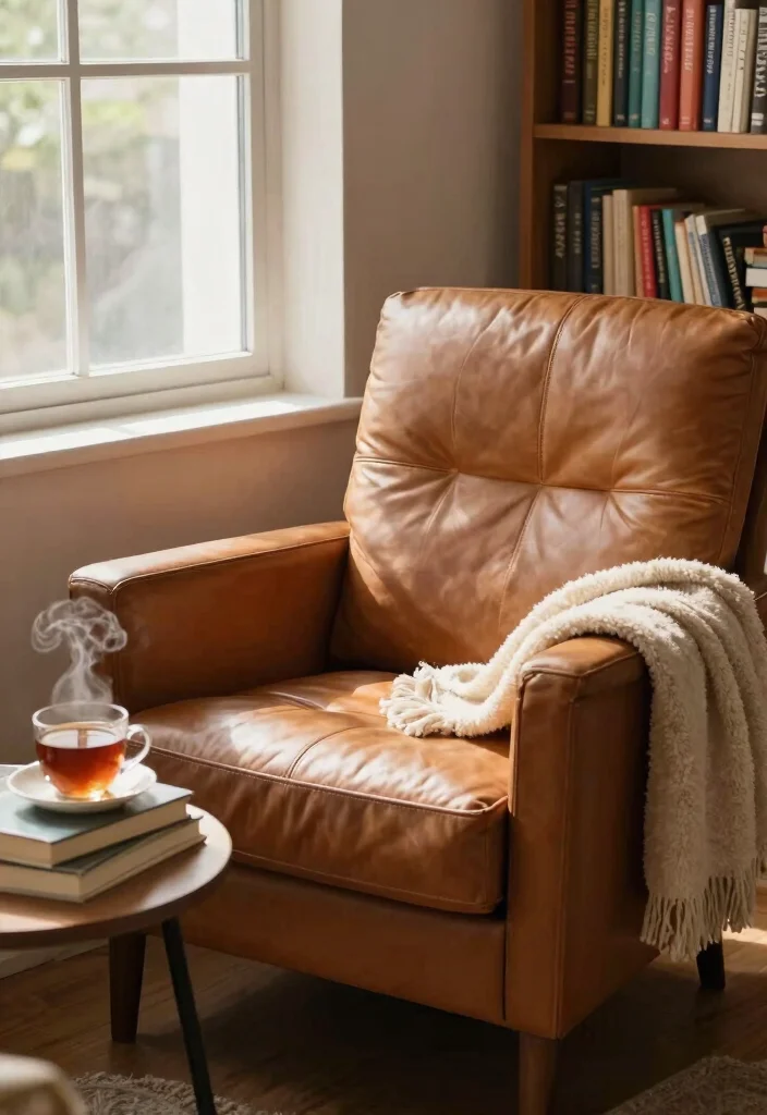 25 Leather Armchair Ideas to Elevate Your Living Room - 12. Cozy Reading Nook 1