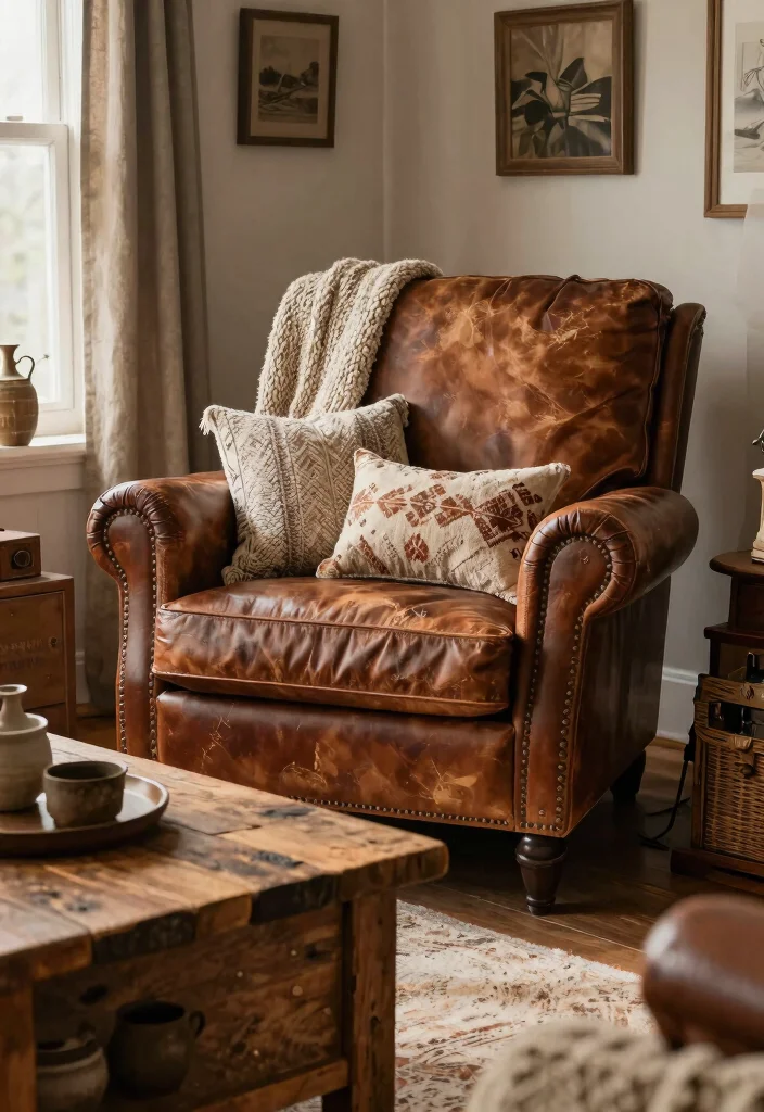 25 Leather Armchair Ideas to Elevate Your Living Room - 14. Farmhouse Chic 1