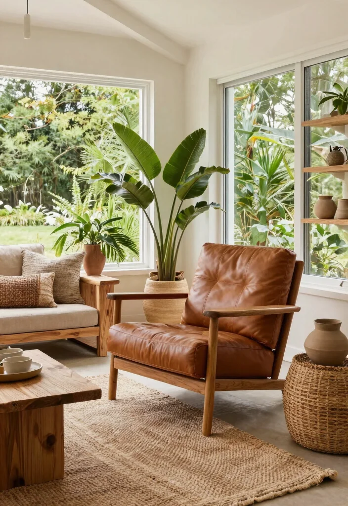 25 Leather Armchair Ideas to Elevate Your Living Room - 15. Outdoor-Inspired Living 1