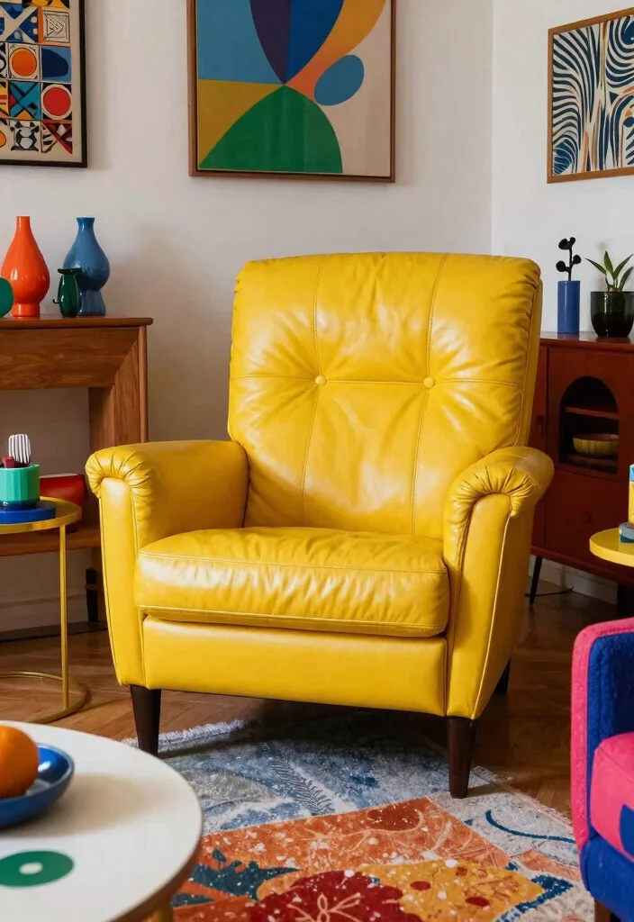 25 Leather Armchair Ideas to Elevate Your Living Room - 21. Dynamic Color Blocking 1
