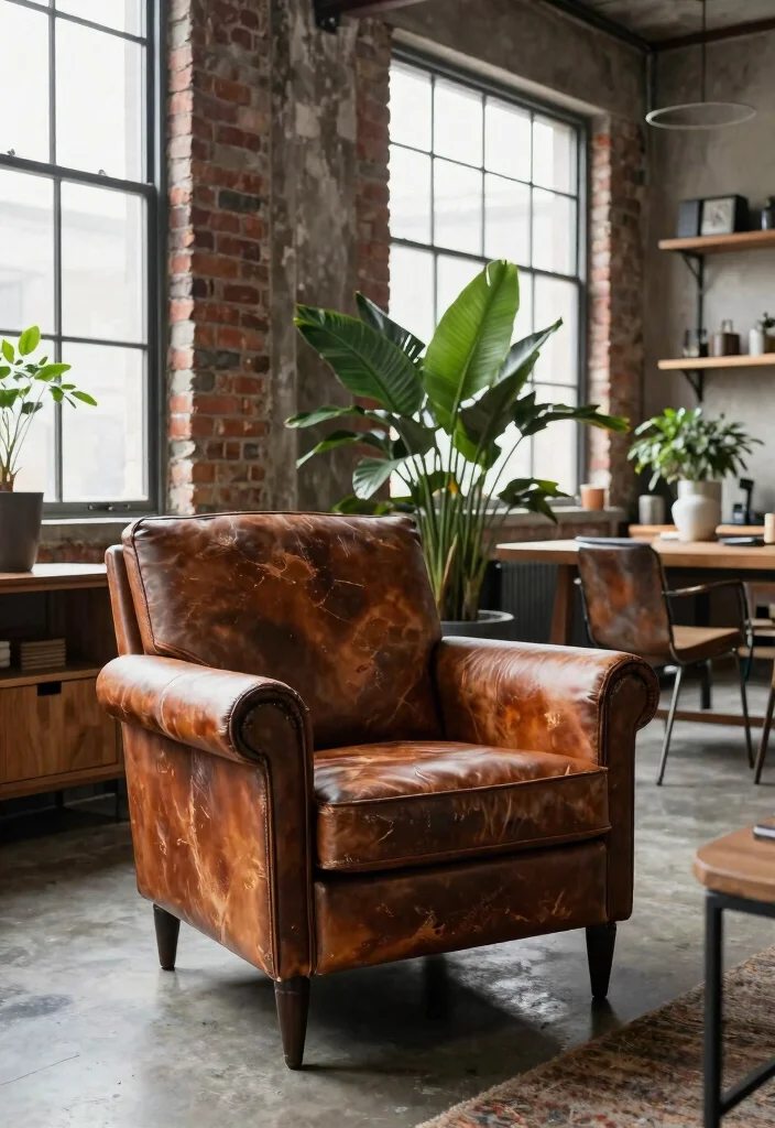 25 Leather Armchair Ideas to Elevate Your Living Room - 5. Industrial Edge 1