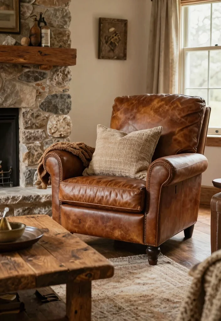 25 Leather Armchair Ideas to Elevate Your Living Room - 8. Rustic Retreat 1
