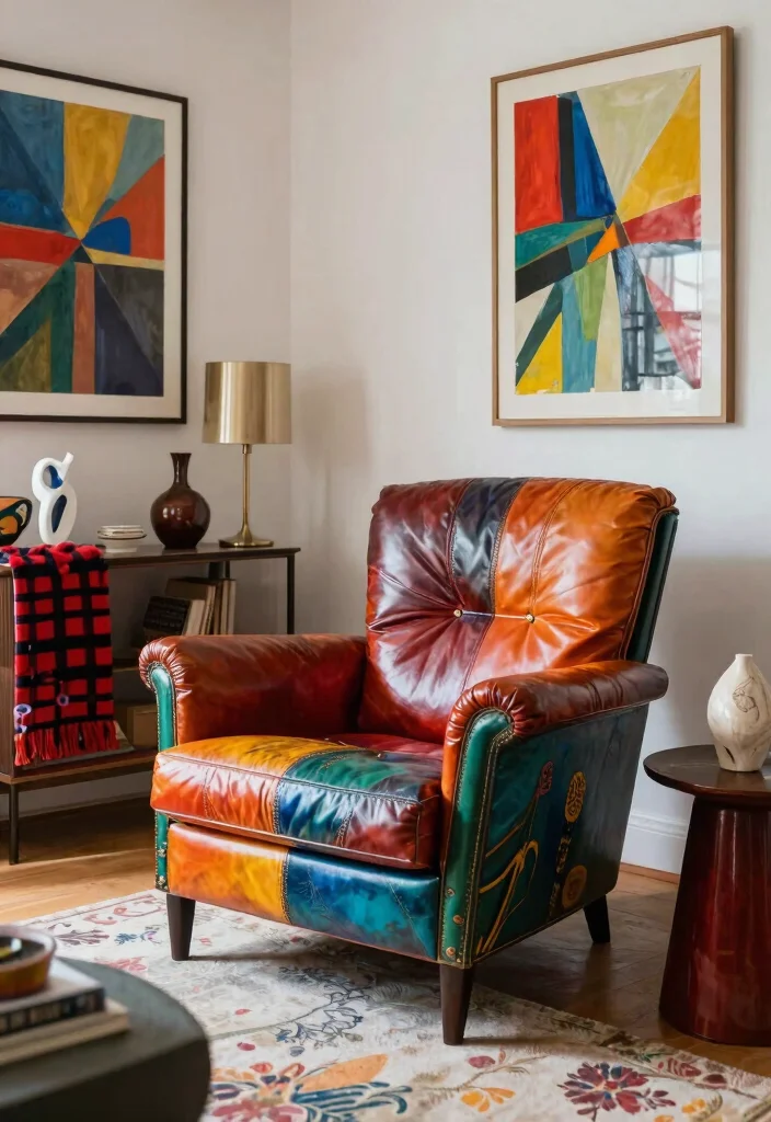 25 Leather Armchair Ideas to Elevate Your Living Room - 9. Artistic Expression 1