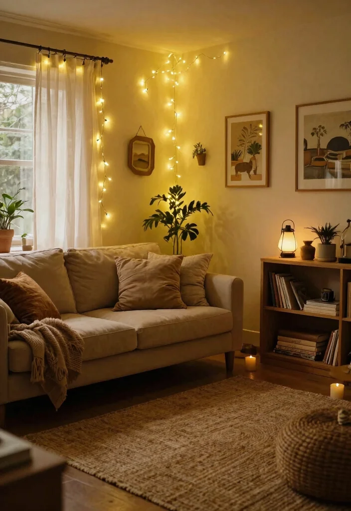 25 Living Room Wall Lamp Ideas for Warm - 14. Twinkling Fairy Light Sconces 1