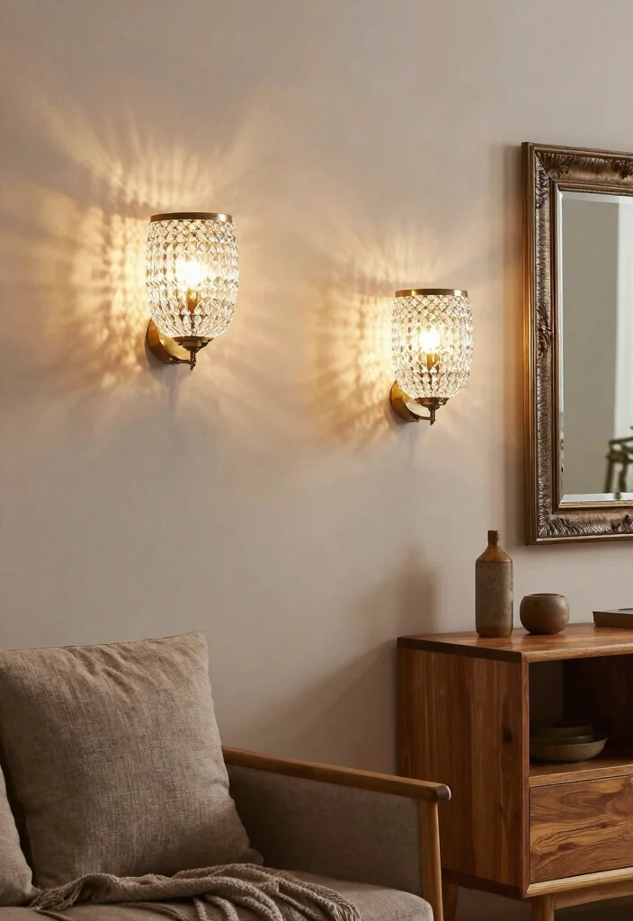 25 Living Room Wall Lamp Ideas for Warm - 15. Rustic Crystal Wall Lamps 1