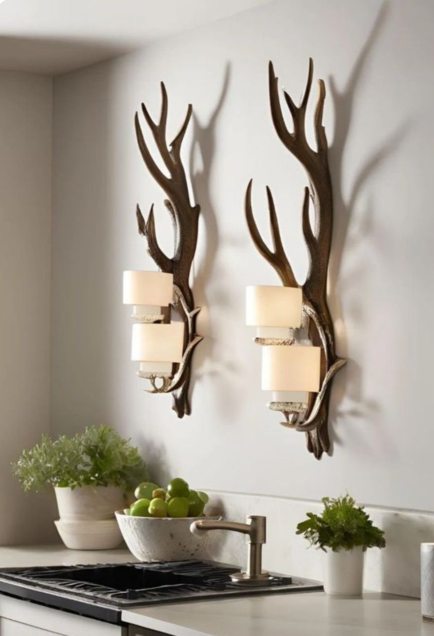 25 Living Room Wall Lamp Ideas for Warm - 19. Faux Antler Wall Lamps 1