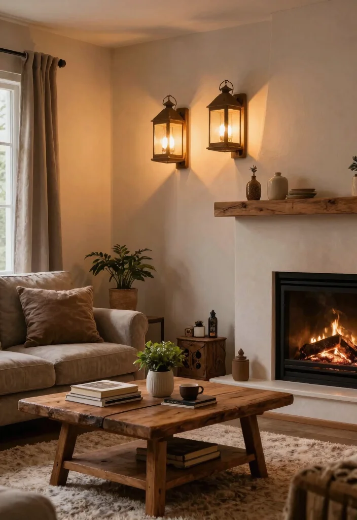 25 Living Room Wall Lamp Ideas for Warm - 2. Rustic Lantern Wall Lights 1