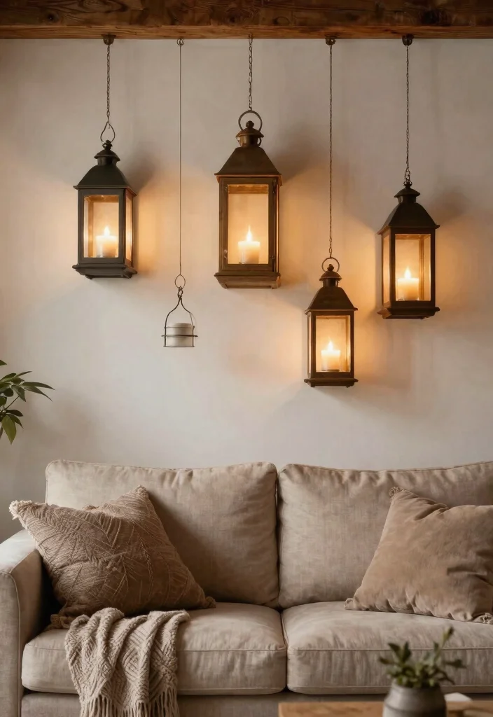 25 Living Room Wall Lamp Ideas for Warm - 22. Decorative Lanterns on Walls 1