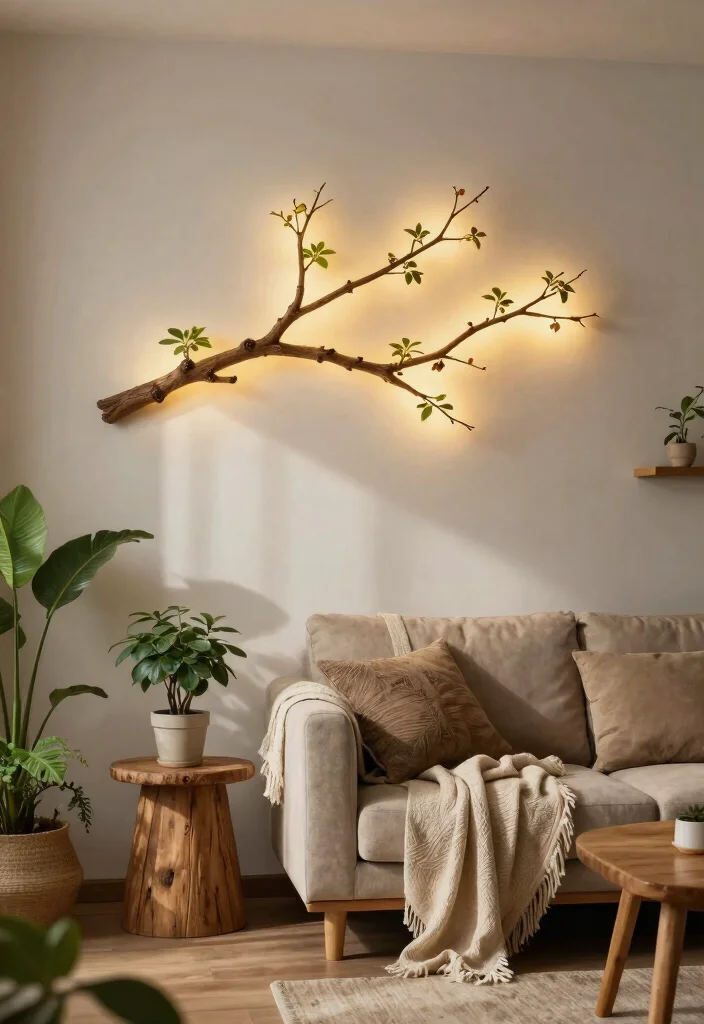 25 Living Room Wall Lamp Ideas for Warm - 4. Nature-Inspired Wall Lighting 1