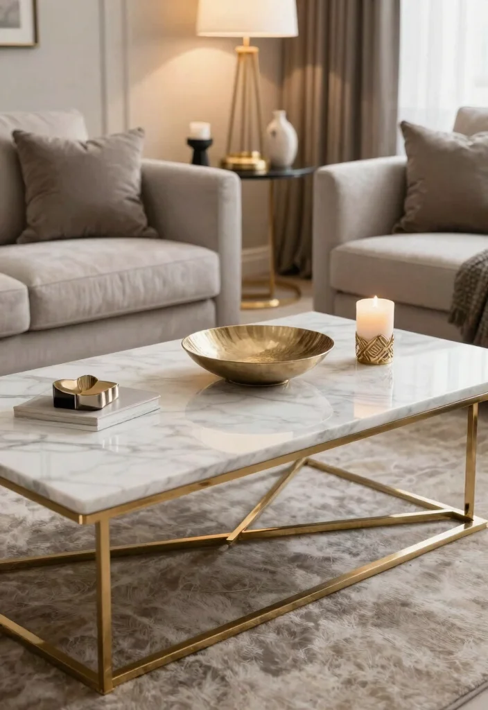 25 Marble Coffee Table Concepts for an Elevated Living Room - 10. Marble Coffee Tables with Metal Accents 1