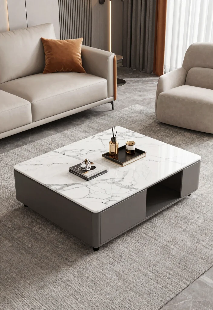 25 Marble Coffee Table Concepts for an Elevated Living Room - 12. Marble Coffee Tables with Storage 1
