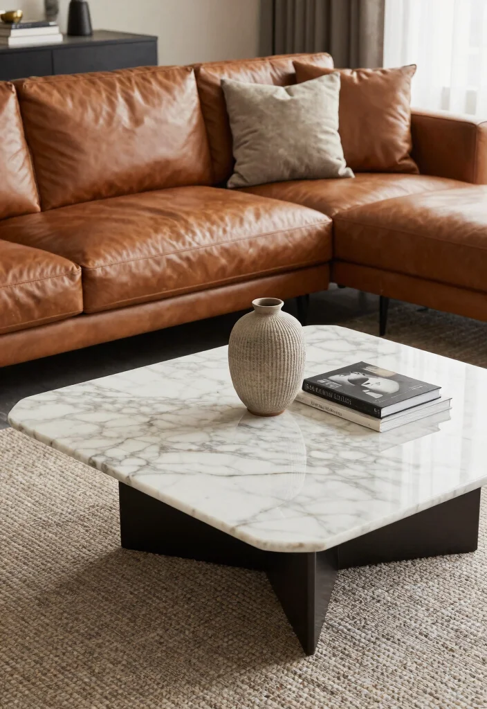 25 Marble Coffee Table Concepts for an Elevated Living Room - 13. Pairing Marble with Other Surfaces 1
