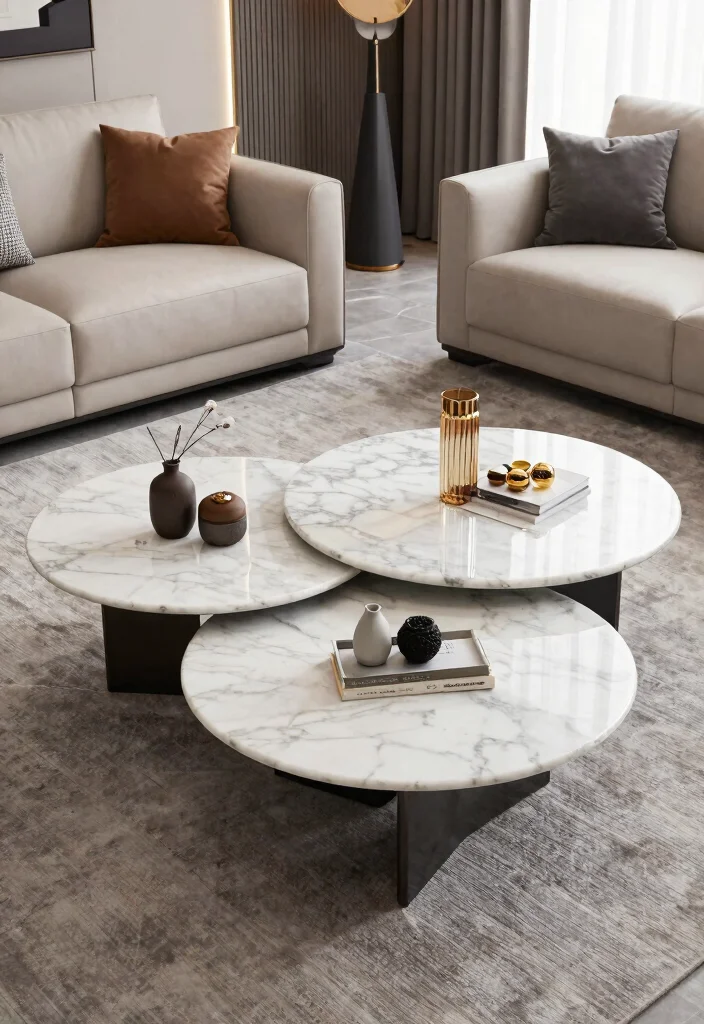 25 Marble Coffee Table Concepts for an Elevated Living Room - 21. Multi-Level Marble Coffee Tables 1