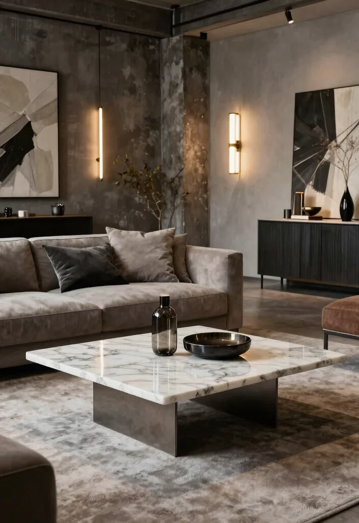 25 Marble Coffee Table Concepts for an Elevated Living Room - 22. Modern Industrial Marble Coffee Tables 1