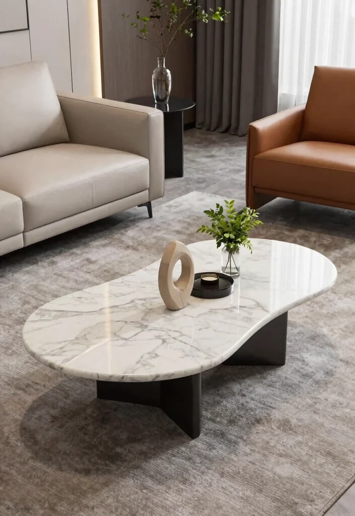 25 Marble Coffee Table Concepts for an Elevated Living Room - 9. Unique Shaped Marble Tables 1