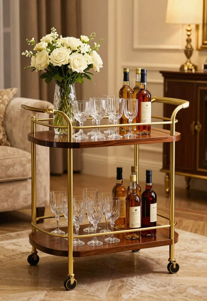 25 Perigold Living Room Ideas for a High-End Home Look - 20. Elegant Bar Cart 1