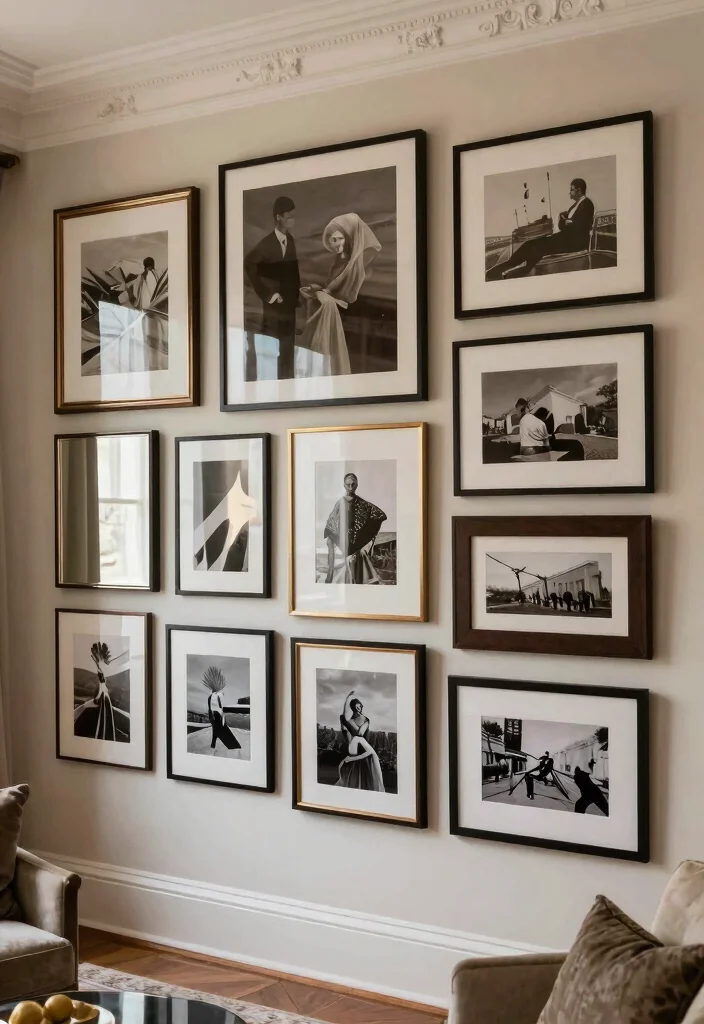 25 Perigold Living Room Ideas for a High-End Home Look - 24. Personalized Gallery Walls 1