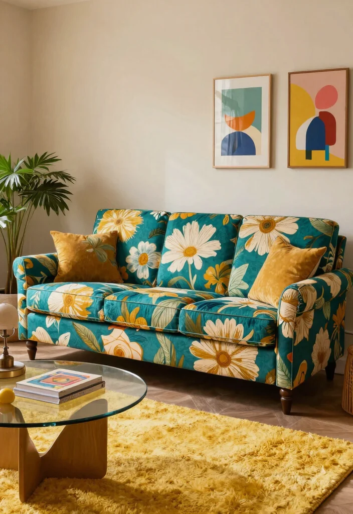 25 Retro Mid-Century Sofa Ideas for a Stylish Throwback Look - 1. Bold Patterns: Embrace the Retro Vibe 1