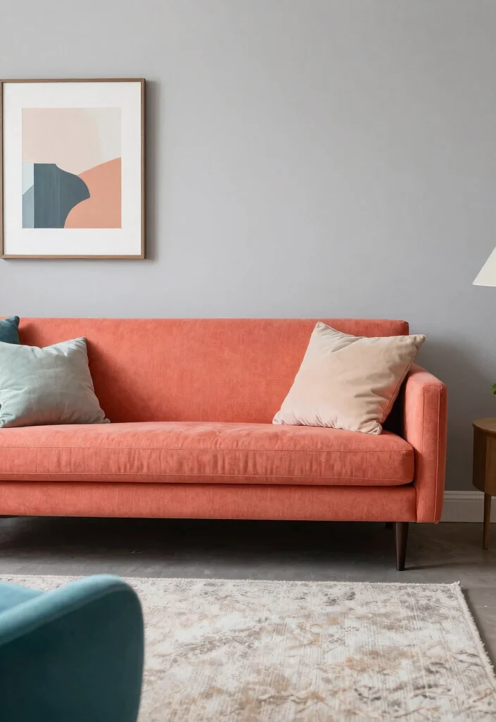 25 Retro Mid-Century Sofa Ideas for a Stylish Throwback Look - 16. Eclectic Color Combos: Blend Bold and Subtle 1