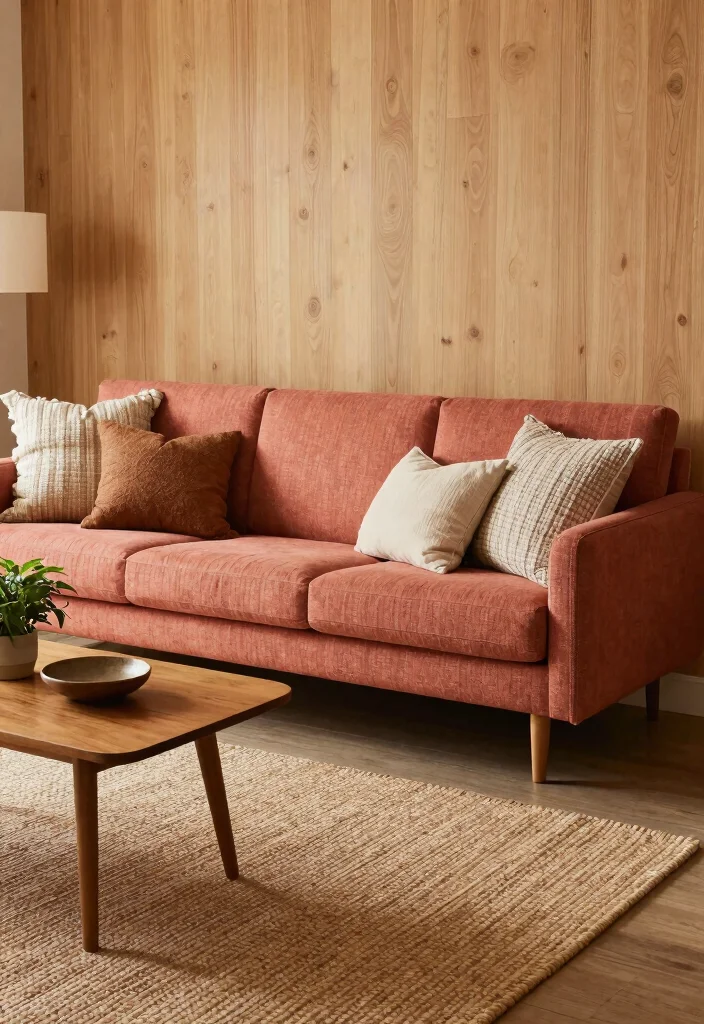 25 Retro Mid-Century Sofa Ideas for a Stylish Throwback Look - 17. Retro Textures: Invite the Senses 1