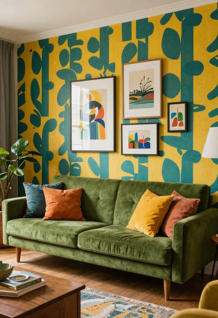 25 Retro Mid-Century Sofa Ideas for a Stylish Throwback Look - 18. Artistic Backdrops: Create a Scene 1