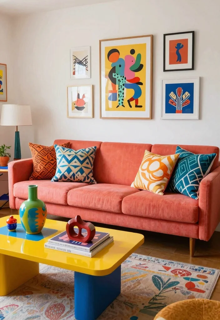 25 Retro Mid-Century Sofa Ideas for a Stylish Throwback Look - 21. Playful Accessories: Add Personality 1