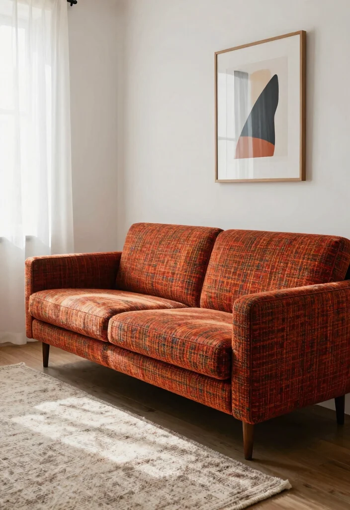 25 Retro Mid-Century Sofa Ideas for a Stylish Throwback Look - 23. Unique Upholstery: Stand Out 1