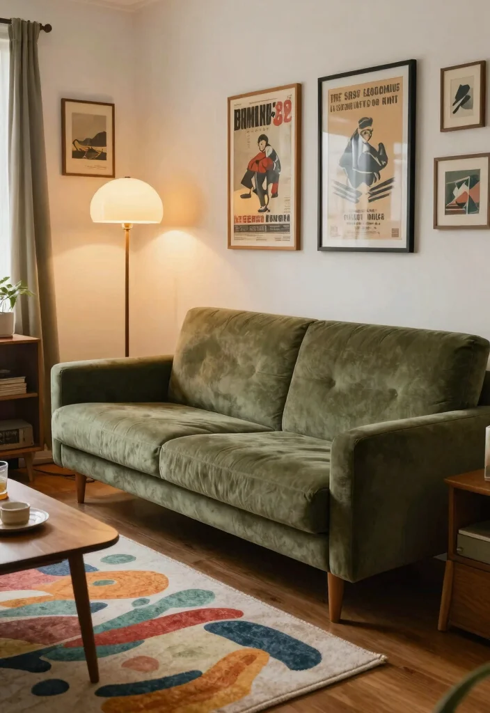 25 Retro Mid-Century Sofa Ideas for a Stylish Throwback Look - 24. Vintage-Inspired Accessories: Complete the Look 1