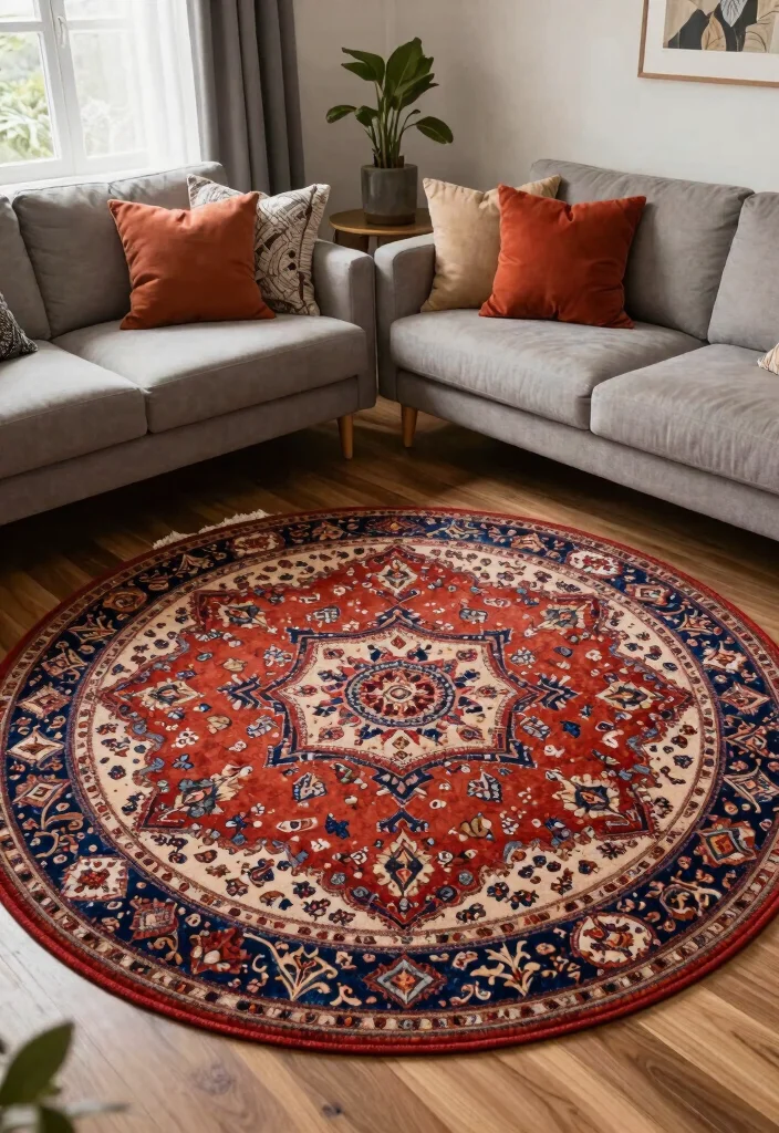 25 Round Rug Ideas That Instantly Refresh Your Living Room - 13. Charming Vintage Rugs 1