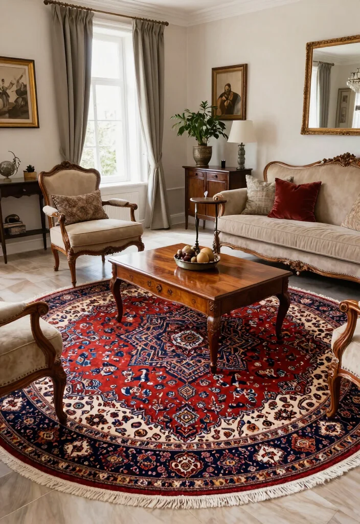 25 Round Rug Ideas That Instantly Refresh Your Living Room - 19. Timeless Persian Rugs 1