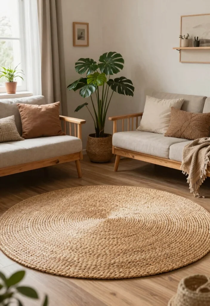 25 Round Rug Ideas That Instantly Refresh Your Living Room - 24. Textured Rattan Rugs 1