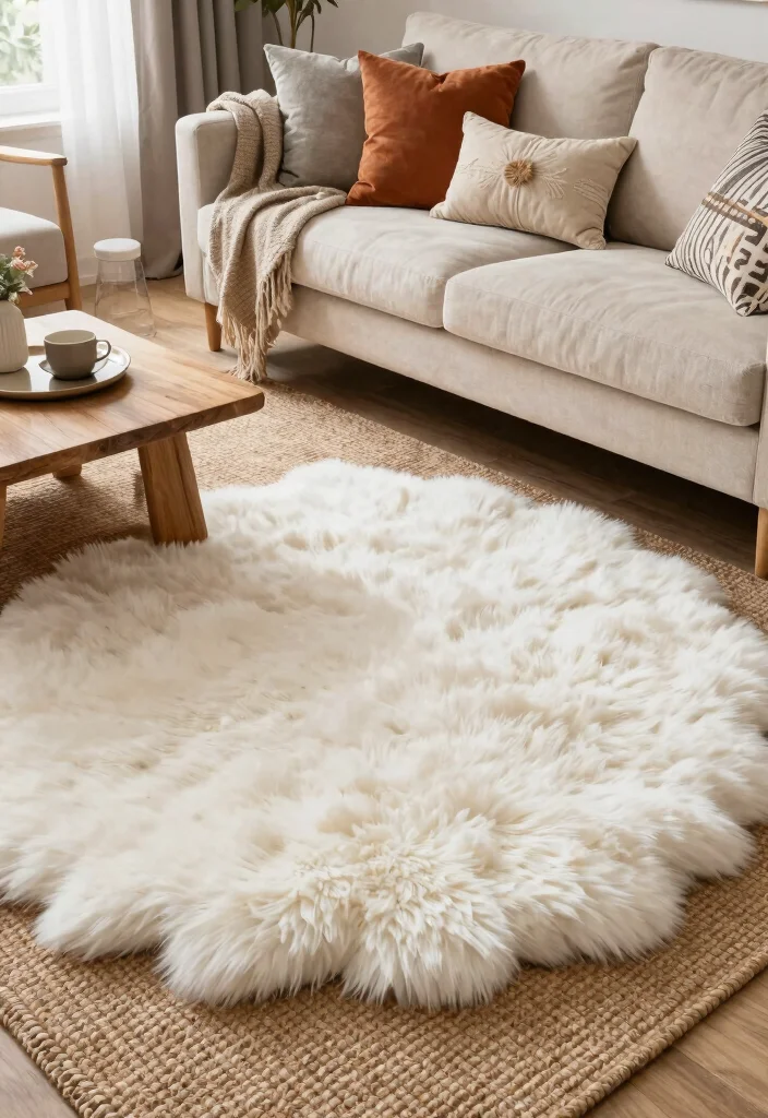 25 Round Rug Ideas That Instantly Refresh Your Living Room - 7. Luxurious Faux Fur Rugs 1