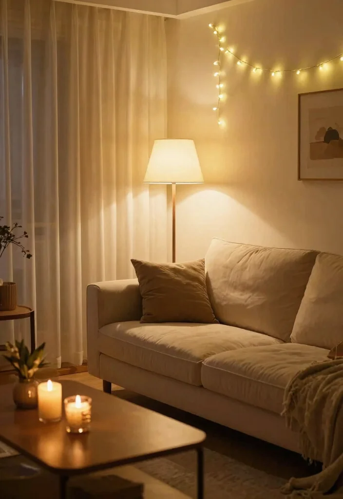 26 Big Cozy Couch Ideas for the Coziest Living Room - 12. Warm Lighting Options 1