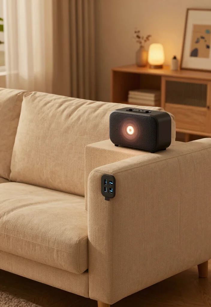 26 Big Cozy Couch Ideas for the Coziest Living Room - 17. Incorporating Technology 1
