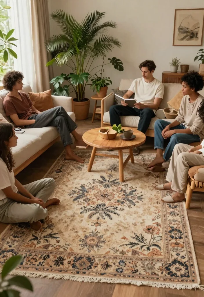 26 Colorful Vintage Rug Living Room Ideas You'll Love - 20. Vintage Rugs with Nature-Inspired Designs 1