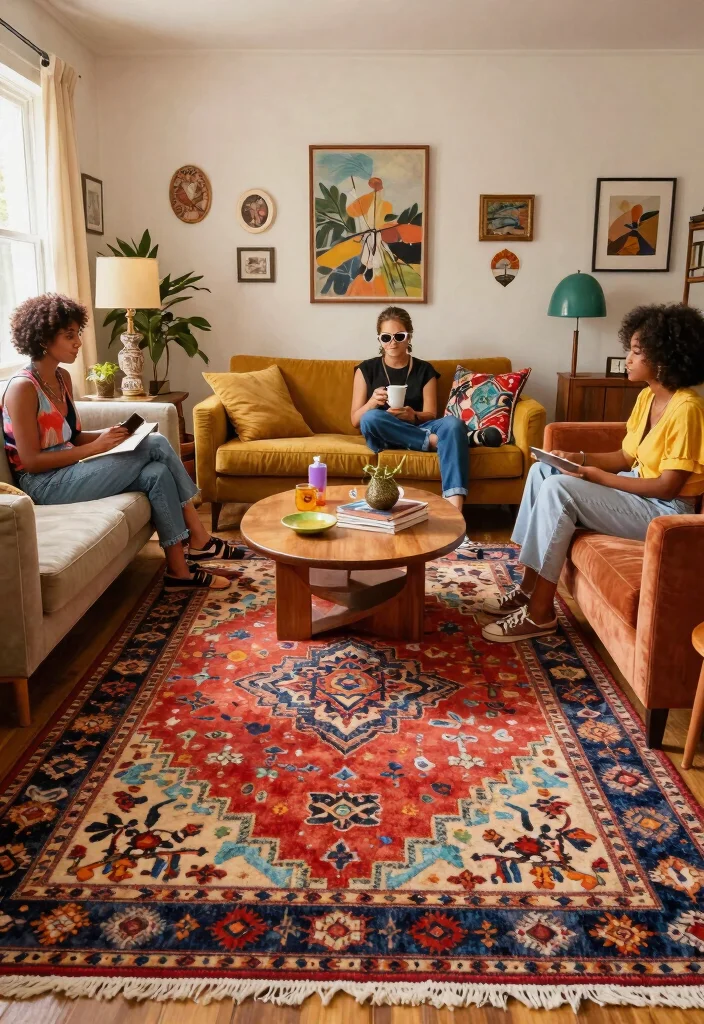 26 Colorful Vintage Rug Living Room Ideas You'll Love - 24. Embrace the Unconventional 1