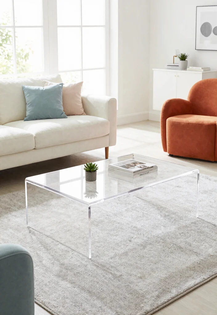 26 Glass Coffee Table Ideas That Open Up Your Living Room - 1. Clear Acrylic Charm 1