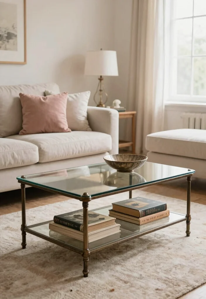 26 Glass Coffee Table Ideas That Open Up Your Living Room - 10. Vintage-Inspired Glass Tables 1