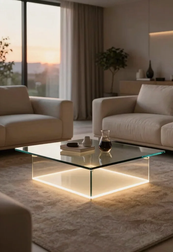 26 Glass Coffee Table Ideas That Open Up Your Living Room - 17. Glass Coffee Table with Built-in Lighting 1
